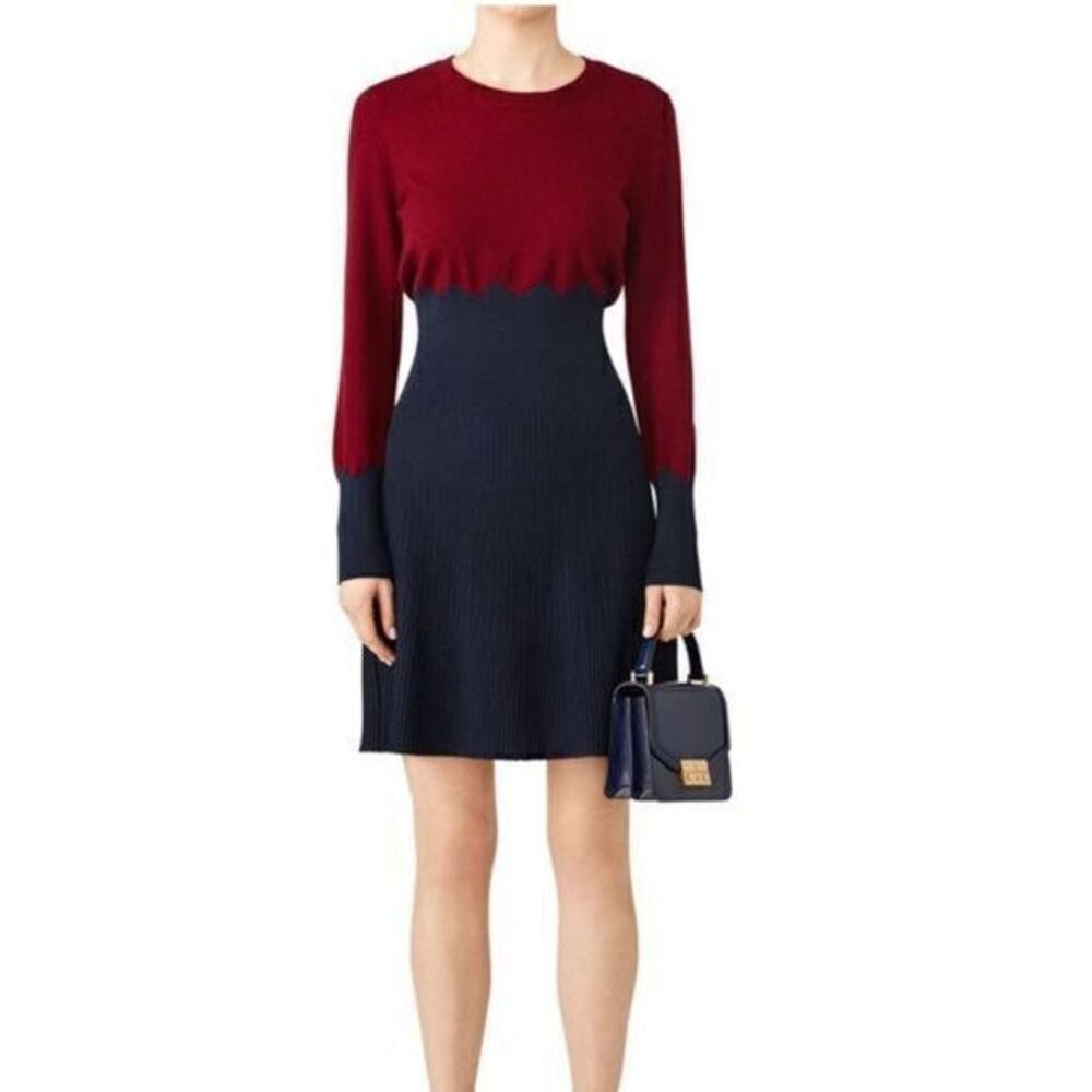 TORY BURCH Jeanne Sweater High-neck Pleated Skirt Dress MEDIUM
